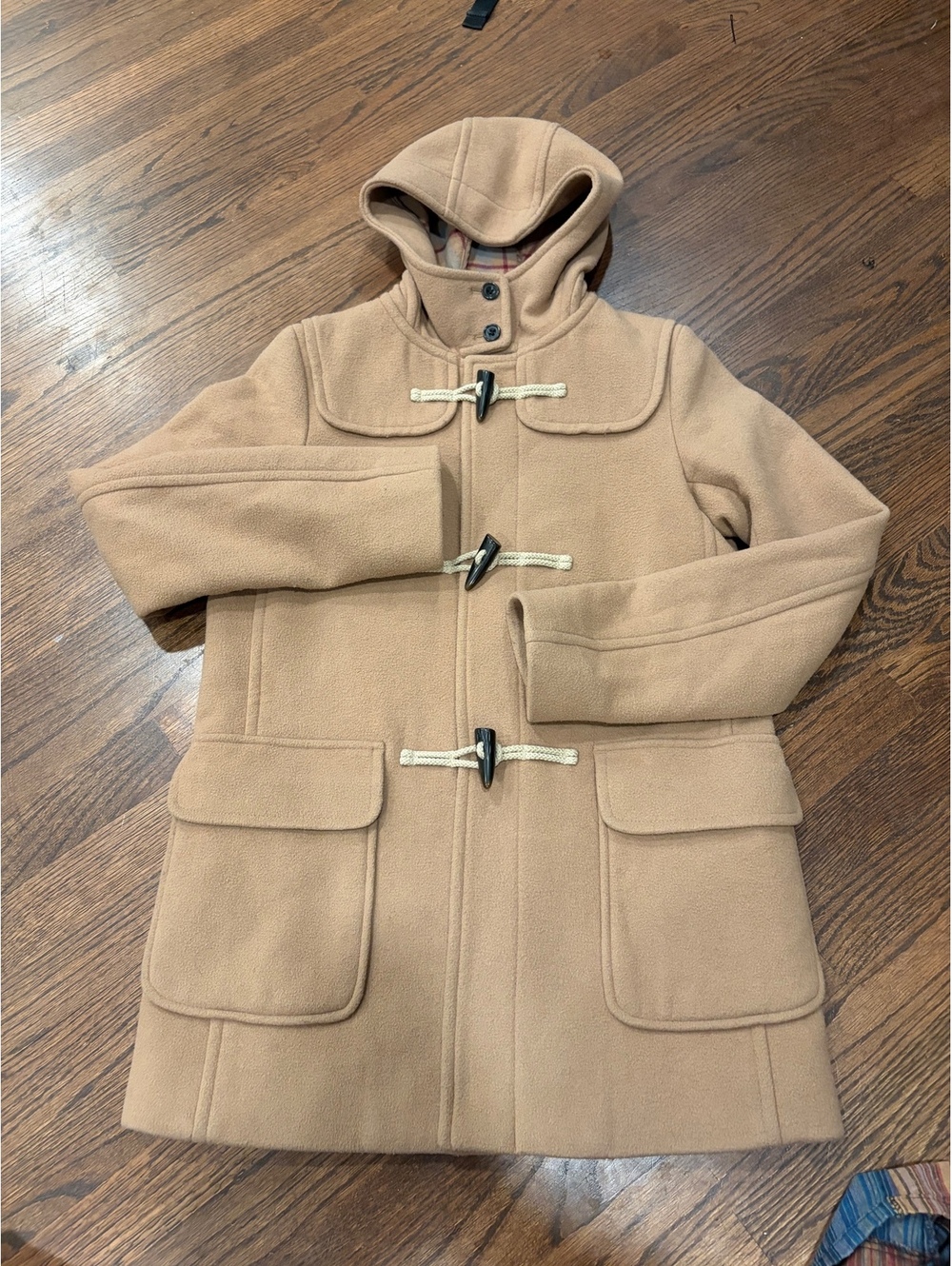 Uniqlo Women's Camel Wool Blend Duffle Coat with Hood, Size M